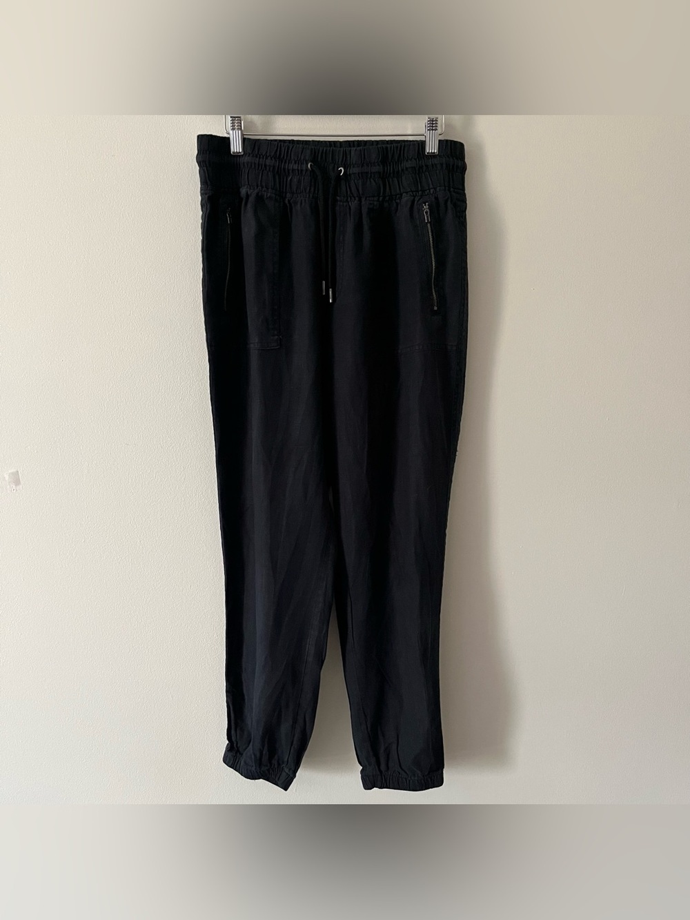 Athleta Black 100% Linen Joggers Elastic Drawstring Waist Minimalist Casual 12